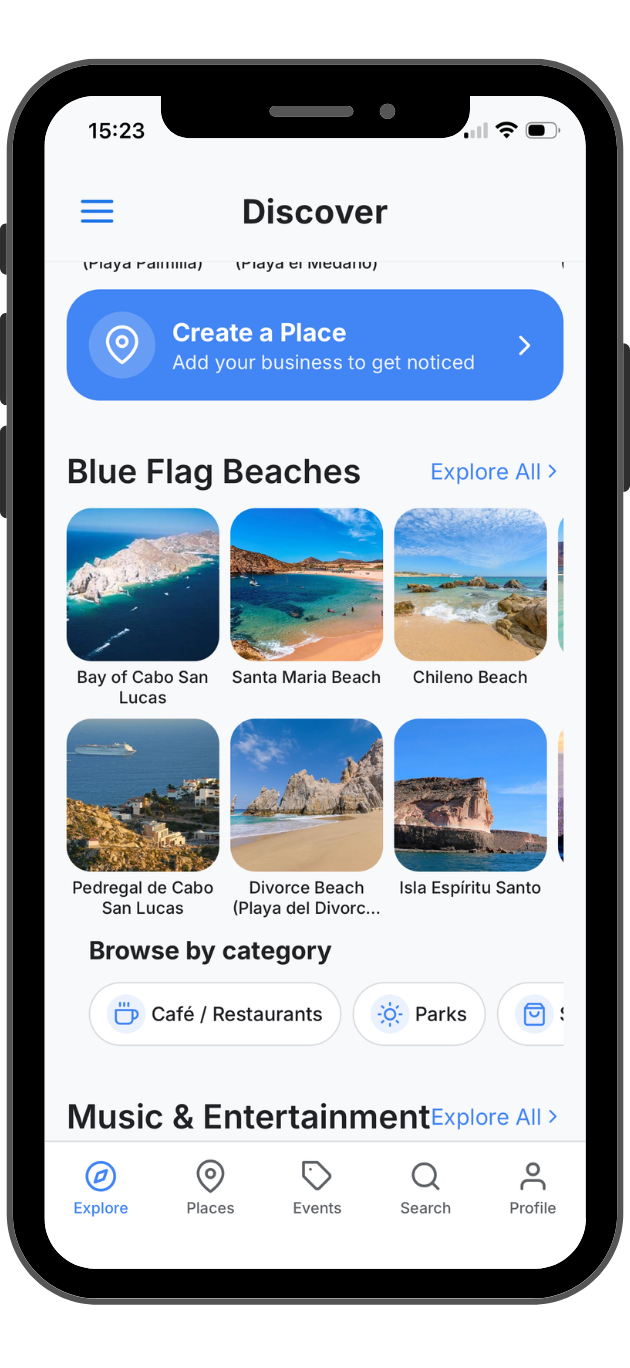 At Los Cabos App Discover Screen