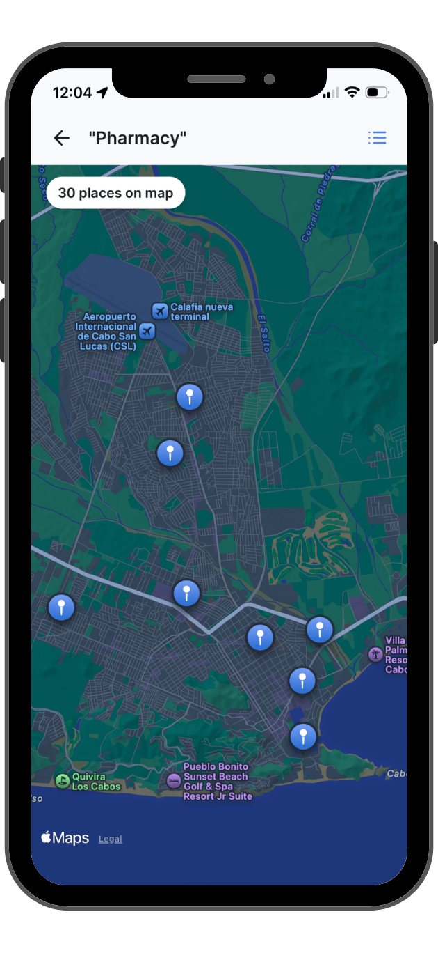 App's Services Screen - map